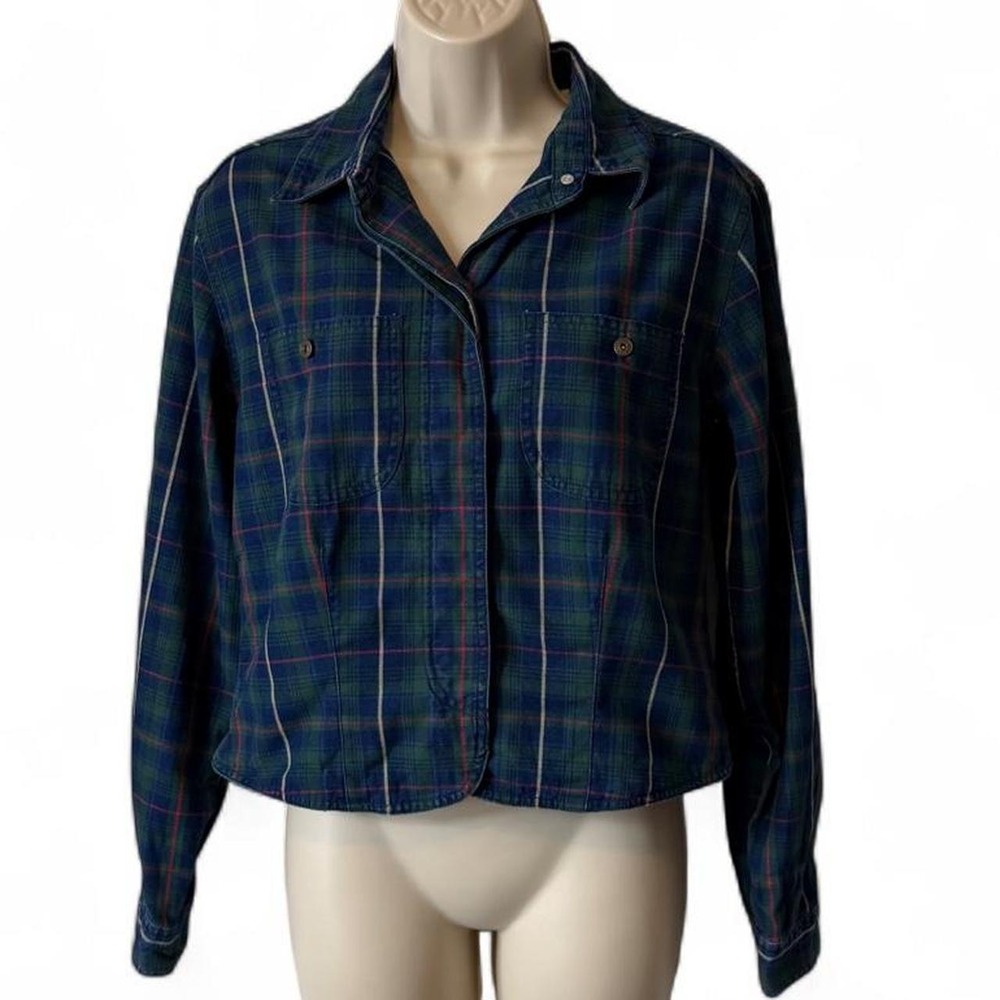 Vintage 90s Liz Claiborne Authentic Tradition Cropped Plaid Shirt, Women's Sz 6